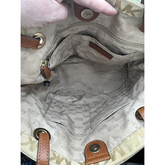 Michael Kors Authenticated Jet Set Canvas Leather 38t2xttt2j Beige Brown Tote - Picture 14 of 15